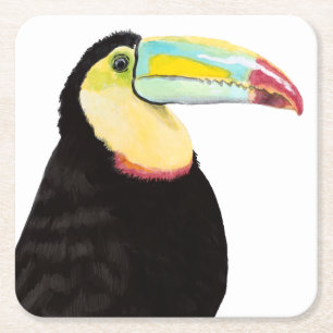 Tropical Toucan Bird Square Paper Coaster