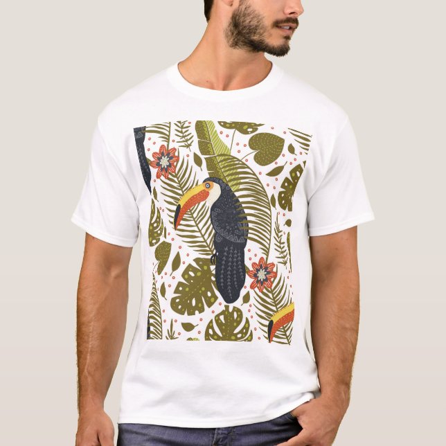 Tropical Toucan Bird Vintage Pattern T-Shirt (Front)