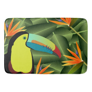 Tropical Toucan & Birds of Paradise Flowers Bath Mat