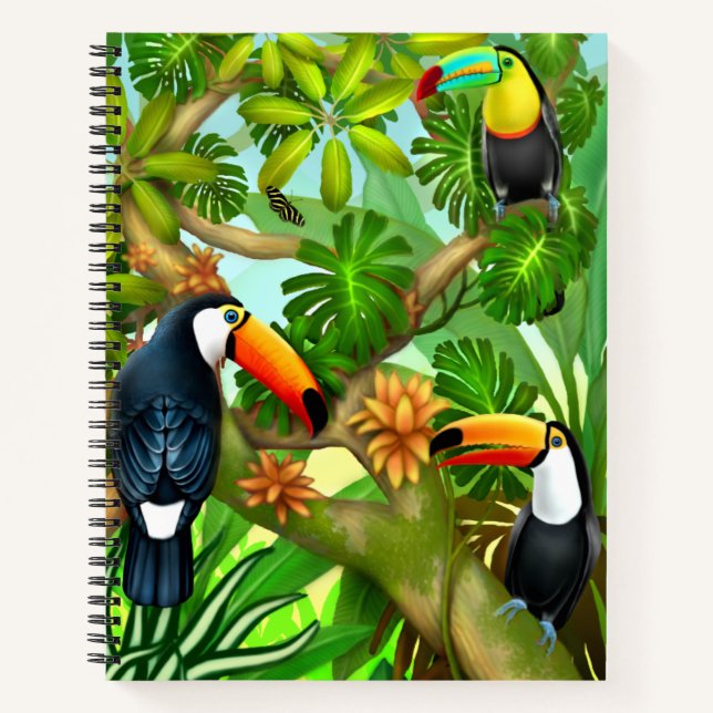 Tropical Toucan Birds Spiral Notebook (Front)
