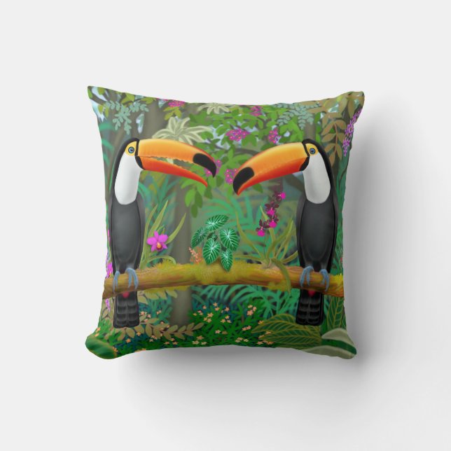 Tropical Toucan Birds Throw Pillow (Front)