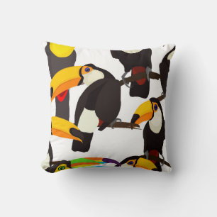 Tropical Toucan Birds Vintage Pattern Throw Pillow