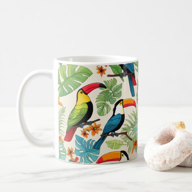 Tropical Toucan Canopy Coffee Mug (With Donut)