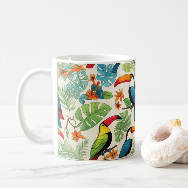 Tropical Toucan Canopy Coffee Mug (With Donut)