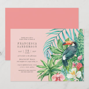 Tropical Toucan & Flowers Blush Pink Bridal Shower Invitation