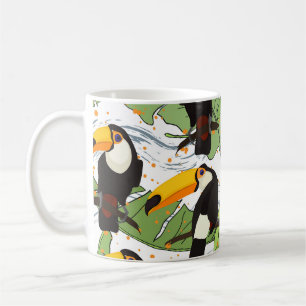 Tropical Toucan, green palms, vintage pattern. Coffee Mug