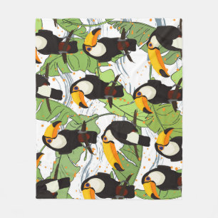 Tropical Toucan, green palms, vintage pattern. Fleece Blanket