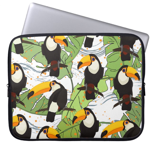 Tropical Toucan, green palms, vintage pattern. Laptop Sleeve (Front)