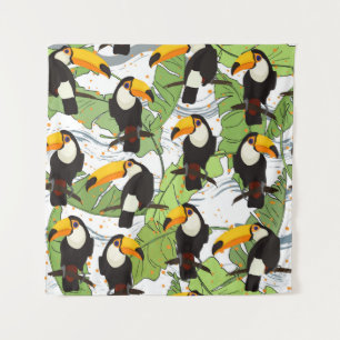 Tropical Toucan, green palms, vintage pattern. Tapestry