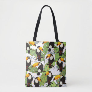 Tropical Toucan, green palms, vintage pattern. Tote Bag