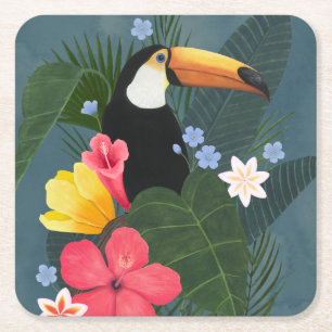 Tropical Toucan in the Wilderness Square Paper Coaster