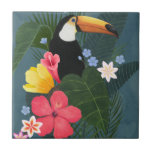 Tropical Toucan in the Wilderness Tile<br><div class="desc">Tropical Wilderness I by Grace Popp. A Toucan sits atop a collection of beautiful tropical leaves and flowers. | 164259Z</div>