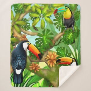 Tropical Toucan Jungle Sherpa Blanket
