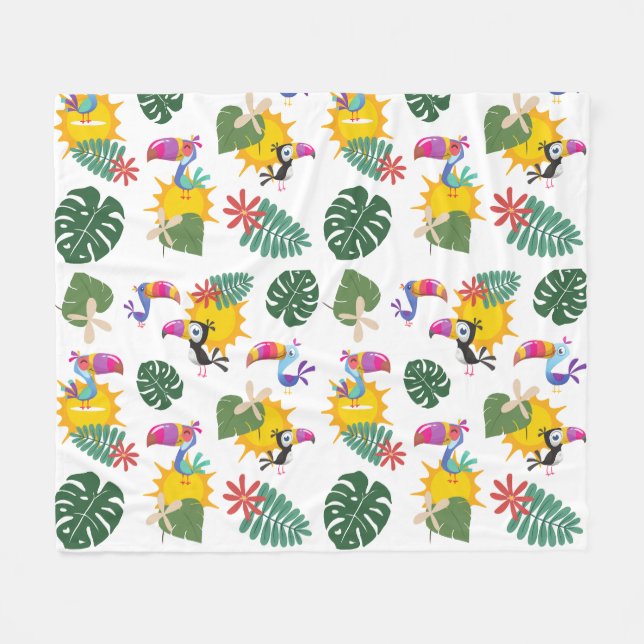 Tropical Toucan Medium Sized Fleece Blanket (Front (Horizontal))