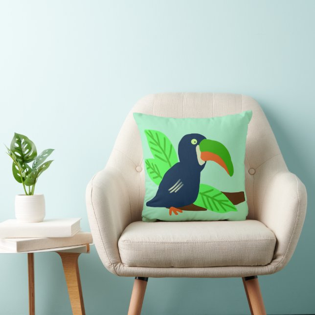 Tropical Toucan on Branch Throw Pillow (Chair)