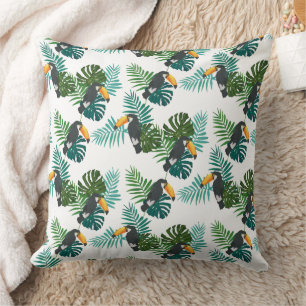 Tropical Toucan & Palm Leaves Pattern Throw Pillow