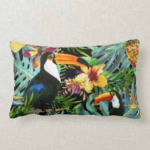 Tropical Toucan Paradise Palm Pineapple Modern Lumbar Pillow