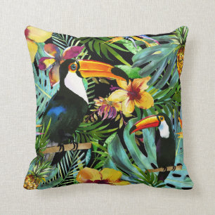 Tropical Toucan Paradise Palm Pineapple Modern Throw Pillow