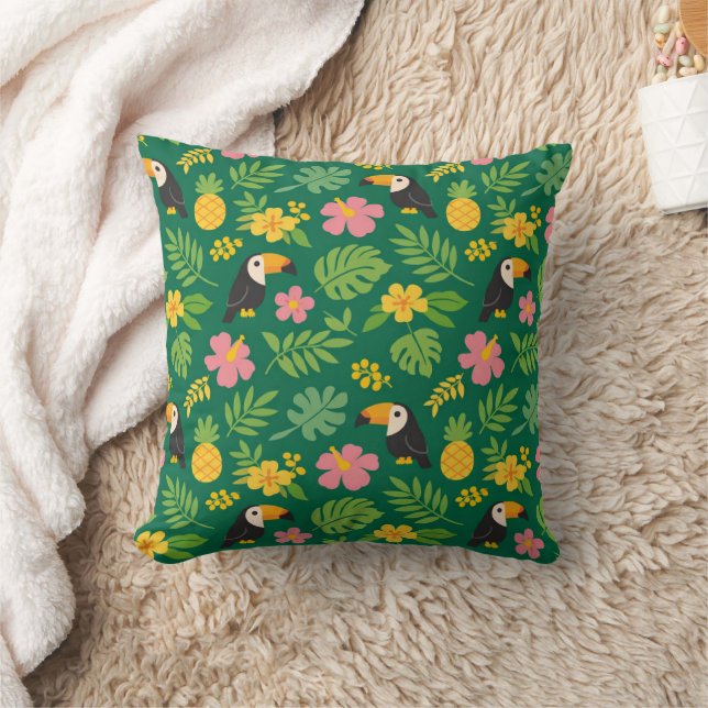 Tropical Toucan Paradise  Throw Pillow (Blanket)
