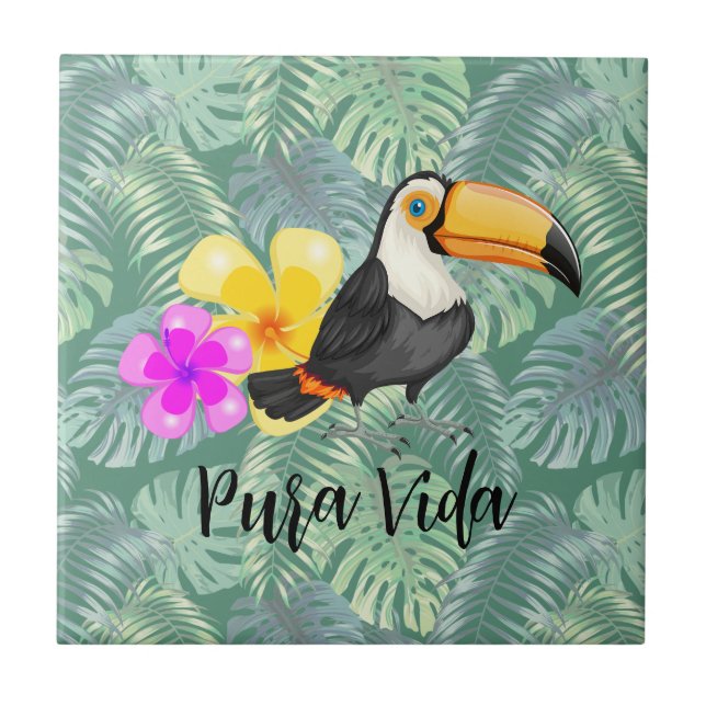 Tropical Toucan Pura Vida Design Ceramic Tile (Front)