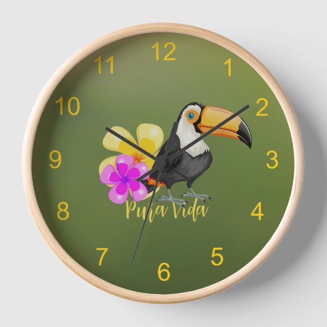 Tropical Toucan Pura Vida Design  Clock (Front)