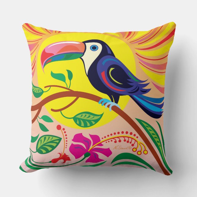 Tropical Toucan Throw Pillow (Front)