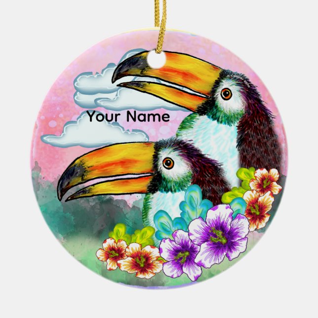 Tropical Toucans  Ceramic Ornament (Front)