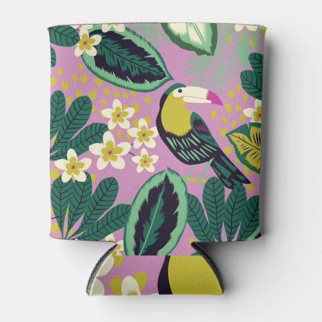 Tropical Toucans: Flower Pattern Can Cooler (Front)