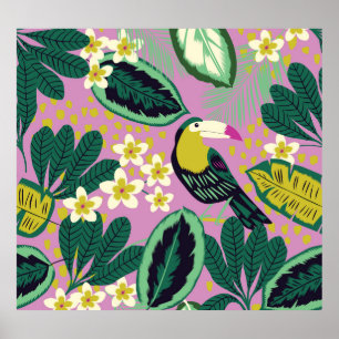 Tropical Toucans: Flower Pattern Poster