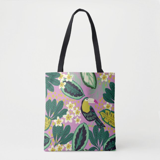 Tropical Toucans: Flower Pattern Tote Bag (Front)