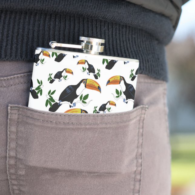 Tropical Toucans - Playful Jungle Hip Flask (In Situ)