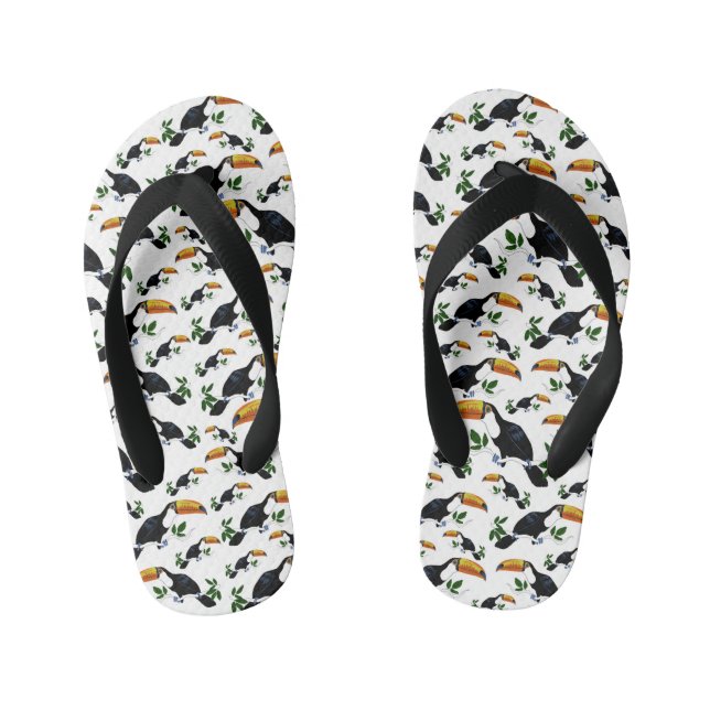Tropical Toucans - Playful Jungle Kid's Flip Flops (Footbed)