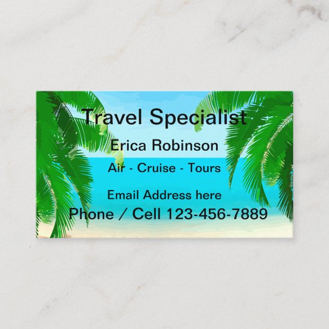 Tropical Travel Specialist Beach Theme Business Card (Front)