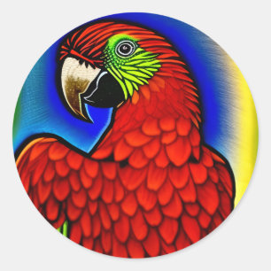 Tropical Treasure: Abstract Vibrant Parrot Artwork Classic Round Sticker