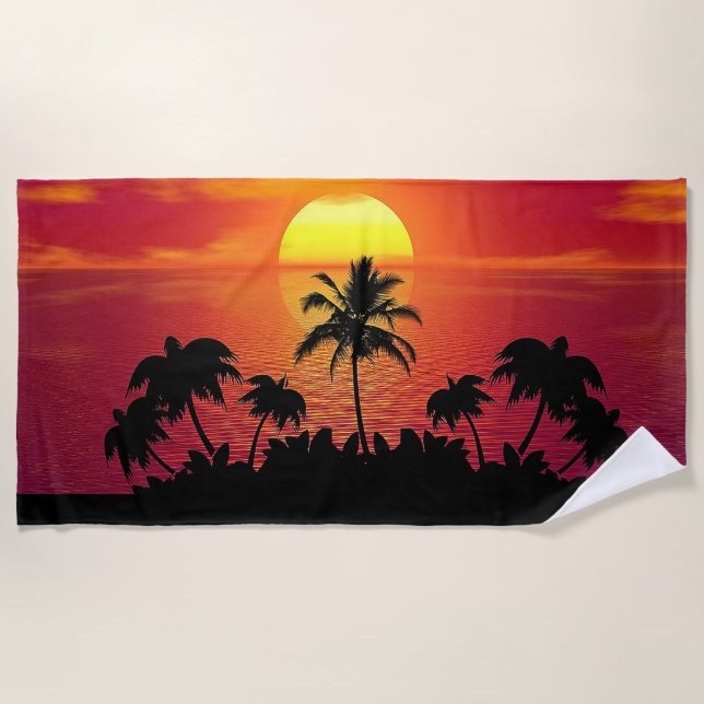 Tropical Trees and Sunset Beach Towel (Front)