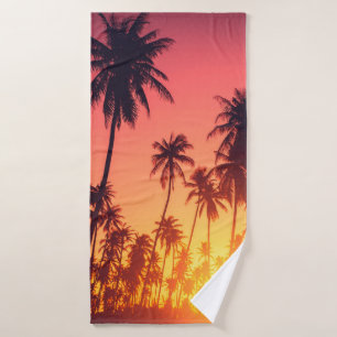 Tropical trees sunset bath towel