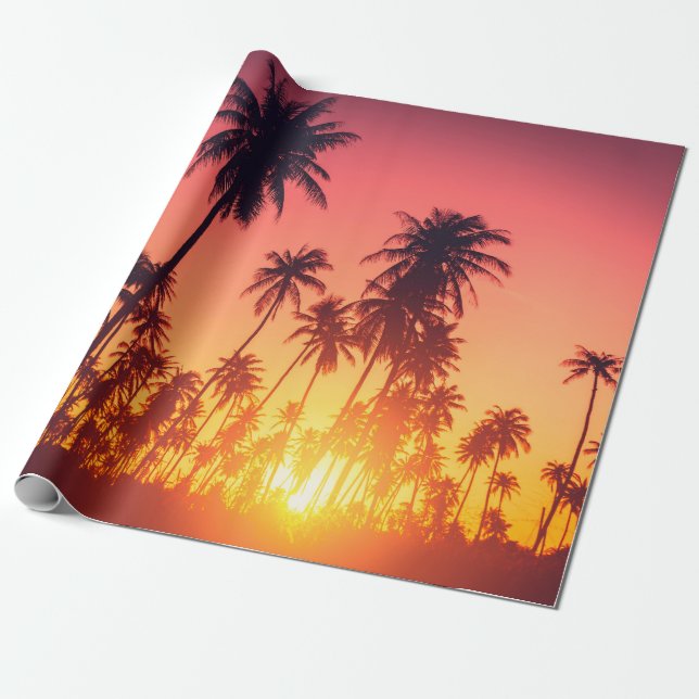 Tropical trees sunset wrapping paper (Unrolled)
