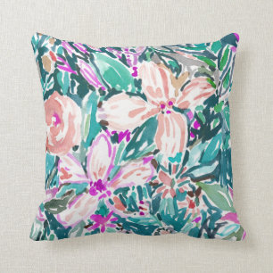 TROPICAL TREK Floral Watercolor 2-SIDED Throw Pillow