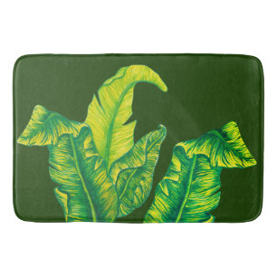 Tropical Tropicana Gold Leaves & Dark Green Bath Mat