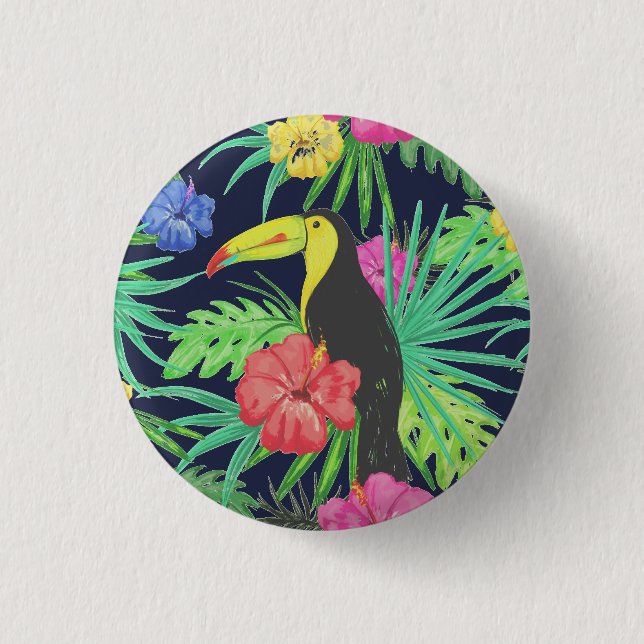 Tropical Tucan and Leaves Rainforest 1 Inch Round Button (Front)