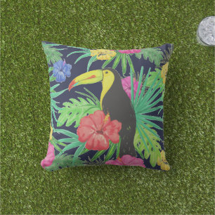 Tropical Tucan and Leaves Rainforest Outdoor Pillow