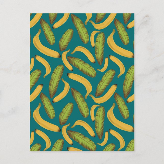 Tropical Turquoise Banana Leaf Pattern Postcard (Front)