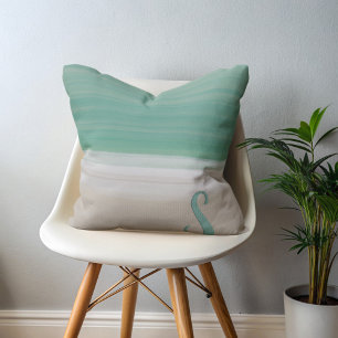 Tropical Turquoise Ocean Beach Monogrammed Pillow