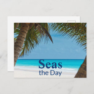 Tropical turquoise sandy beach scene Seas the Day Postcard