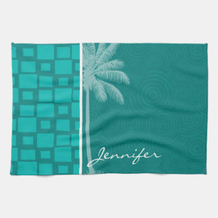 Tropical Turquoise Squares Kitchen Towel