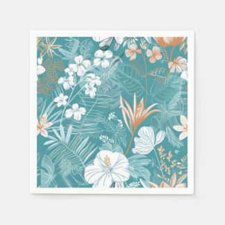 Tropical Turquoise & Terracotta Hibiscus Floral  Napkin