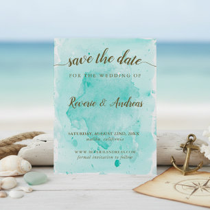 Tropical Turquoise Watercolor Ocean Wedding Save The Date