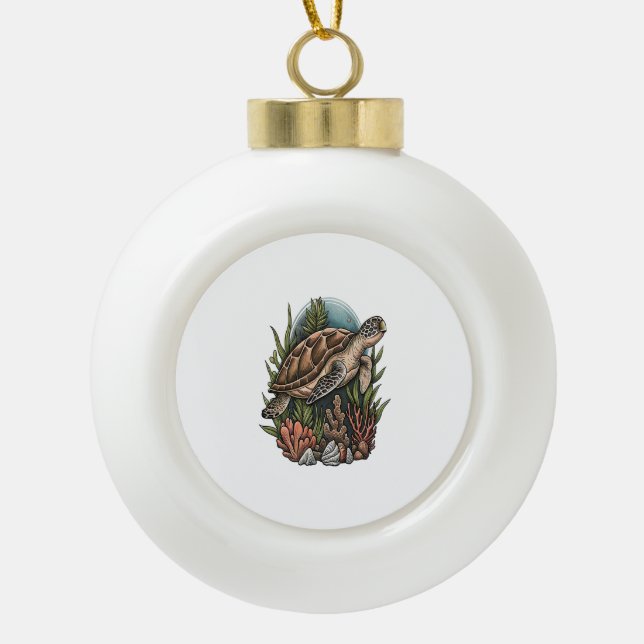Tropical Turtle Ceramic Ball Christmas Ornament (Front)