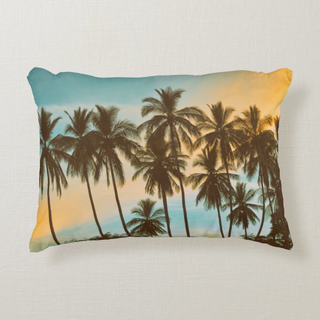 Tropical Twilight: Coconut Palm Silhouette Accent Pillow (Front)