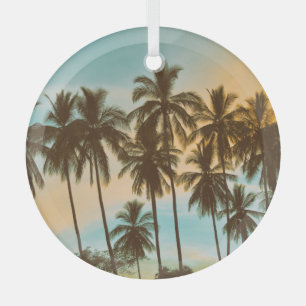 Tropical Twilight: Coconut Palm Silhouette Glass Ornament